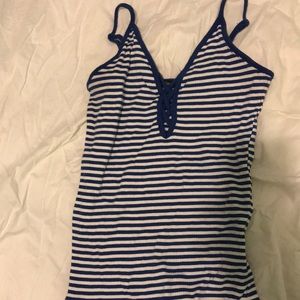 A white & blue striped spaghetti top
